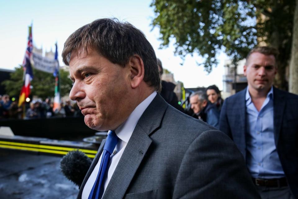 Conservative MP Andrew Bridgen in Parliament Square (Jacob King/PA) (PA Archive)