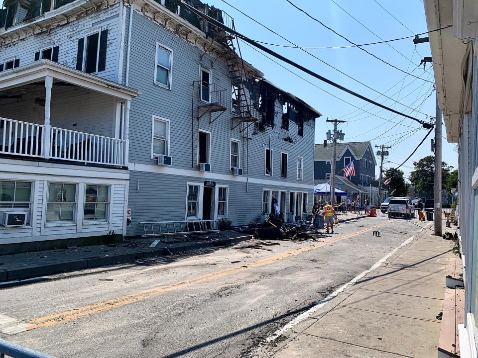 The aftermath of the fire at the Harborside Inn on Sunday. Roughly 100 firefighters battled the blaze and contained it.