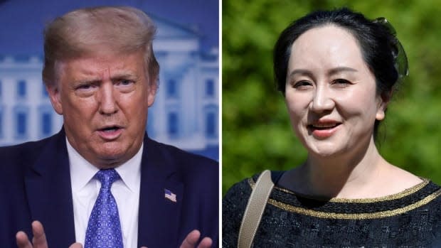 The actions of former U.S. President Donald Trump will face scrutiny this week as lawyers for Huawei CFO Meng Wanzhou argue that he sought to use her as a pawn in a trade war with China. (Leah Mills/Jennifer Gauthier/Reuters - image credit)