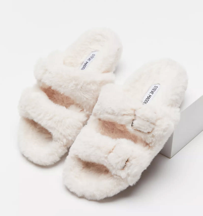 slippers, fuzzy, steve madden