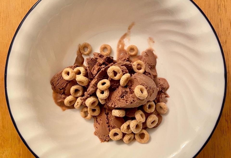 Chocolate ice cream and Cheerios