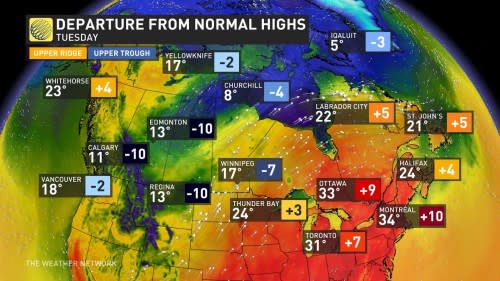 temp departures eastern canada