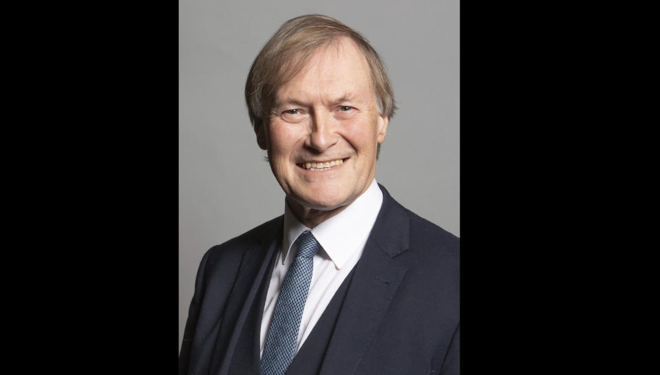 This is an undated photo issued by UK Parliament of Conservative Member of Parliament, David Amess. Police have been called to an incident in eastern England amid reports a lawmaker has been stabbed during a meeting with constituents. Sky News says Conservative lawmaker David Amess was attacked in the town of Leigh-on-Sea on Friday, Oct. 15, 2021. Amess’ London office confirmed police and ambulance had been called but had no other details. Amess has been a member of Parliament since 1997. (Chris McAndrew/UK Parliament via AP)