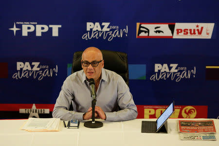 Mayor of Caracas Jorge Rodriguez talks to the media during a news conference in Caracas, Venezuela, October 16, 2017. REUTERS/Marco Bello