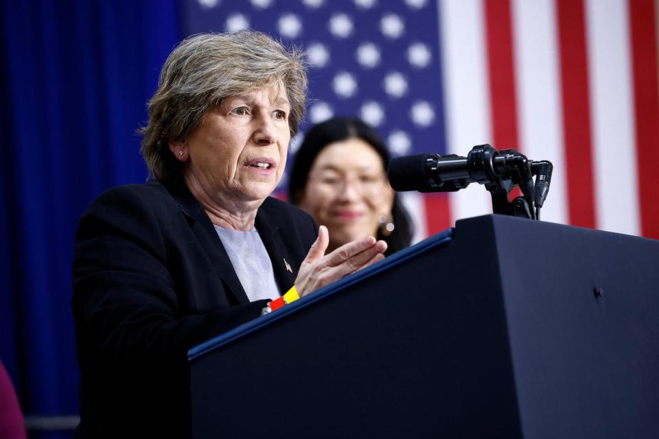 PHOTO: Randi Weingarten, AFT, speaks at a Care Can't Wait Action coalition rally in Union Station on April 09, 2024 in Washington, DC. (Paul Morigi/Getty Images, FILE)