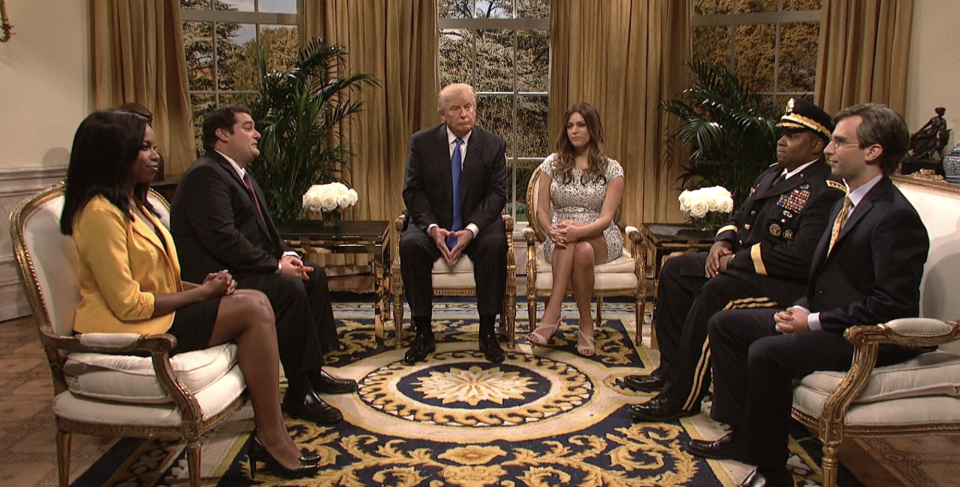 Screenshot of an "SNL" sketch