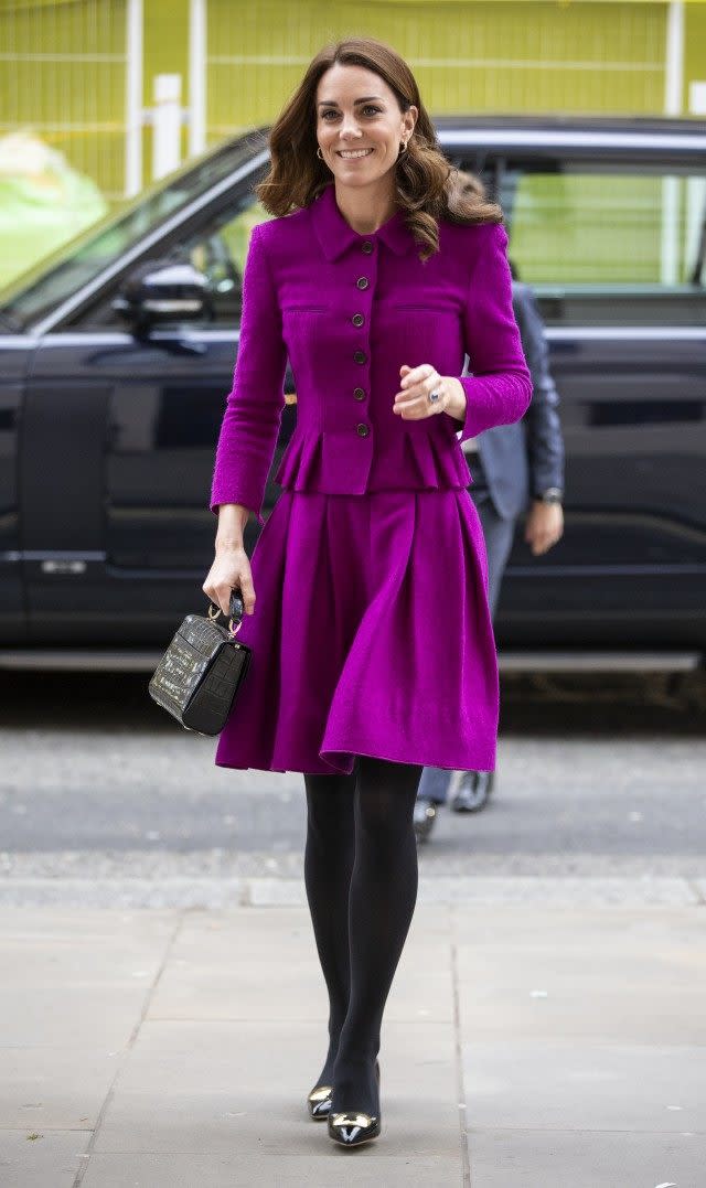 The Duchess of Cambridge rocked a bright purple Oscar de la Renta ensemble she wore in 2017.