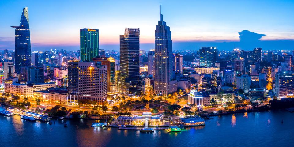 Bach Dang Wharf Aerial view on Saigon River.