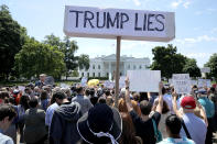 <p>About 300 people rally to protest against President Donald Trump’s firing of Federal Bureau of Investigation Director James Comey outside the White House May 10, 2017 in Washington, DC. Angry over the firing of Comey, the demonstrators demanded that an independent special prosecutor investigate possible ties between the Trump campaign and Russian officials. (Chip Somodevilla/Getty Images) </p>