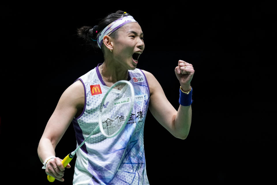 KUALA LUMPUR, MALAYSIA - JANUARY 13: Tai Tzu Ying of Chinese Taipei reacts in the Women's Singles Semi Finals match against Chen Yufei of China during day five of the Malaysia Open at Axiata Arena on January 13, 2024 in Kuala Lumpur, Malaysia. (Photo by Shi Tang/Getty Images)