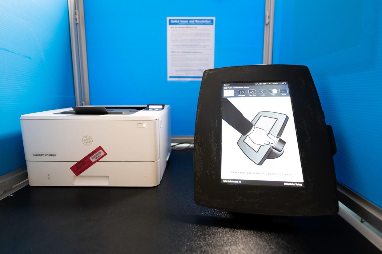 One of the 18 ImageCast X ballot marking machines located at the Pueblo Elections Department, 720 N. Main Street.