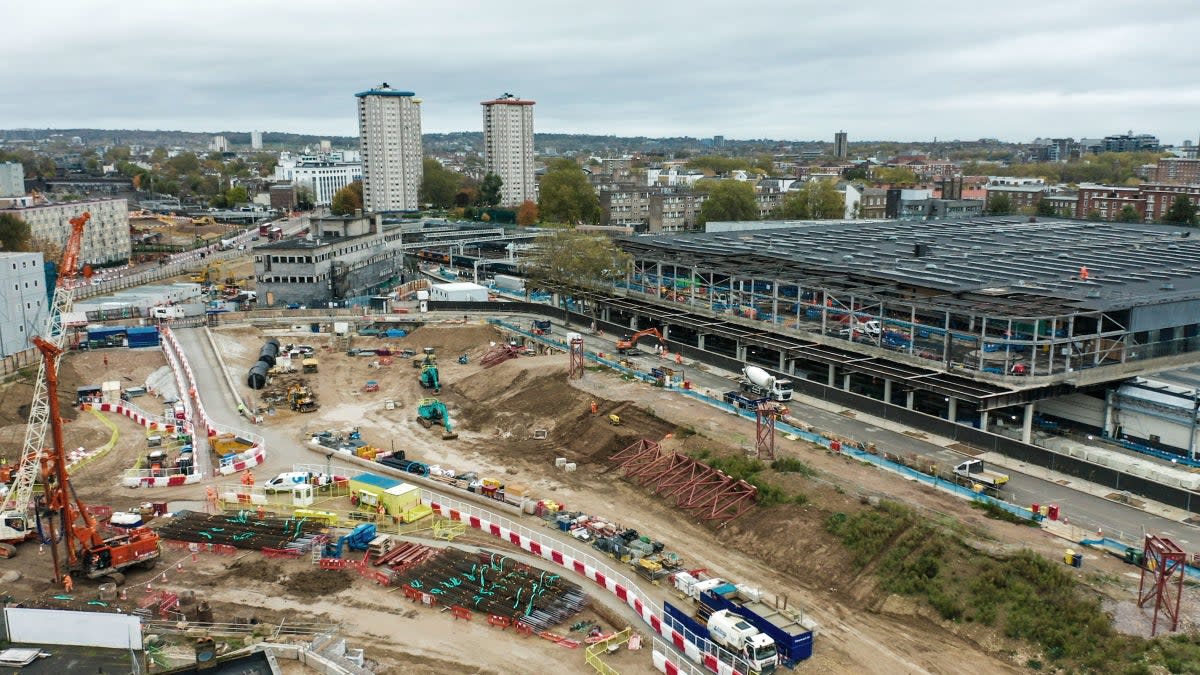 An aerial picture from August 2021 of the HS2 Euston station construction site (PA)