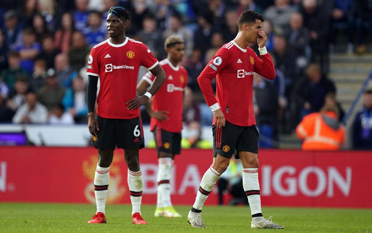 Manchester United's Cristiano Ronaldo and Paul Pogba look dejected during the Premier League match at the King Power Stadium, Leicester - PA 