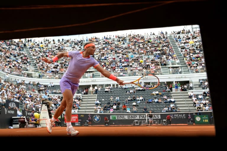 L'Espagnol Rafael Nadal face au Belge Zizou Bergs au 1er tour du Masters 1000 de Rome le 9 mai 2024 (Andreas SOLARO)