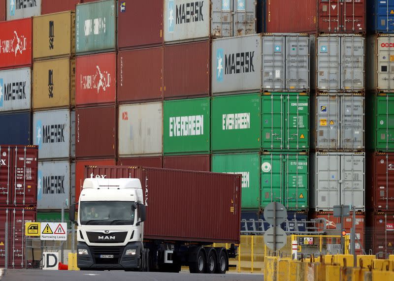 FILE PHOTO: Shipping containers at the port of Felixstowe