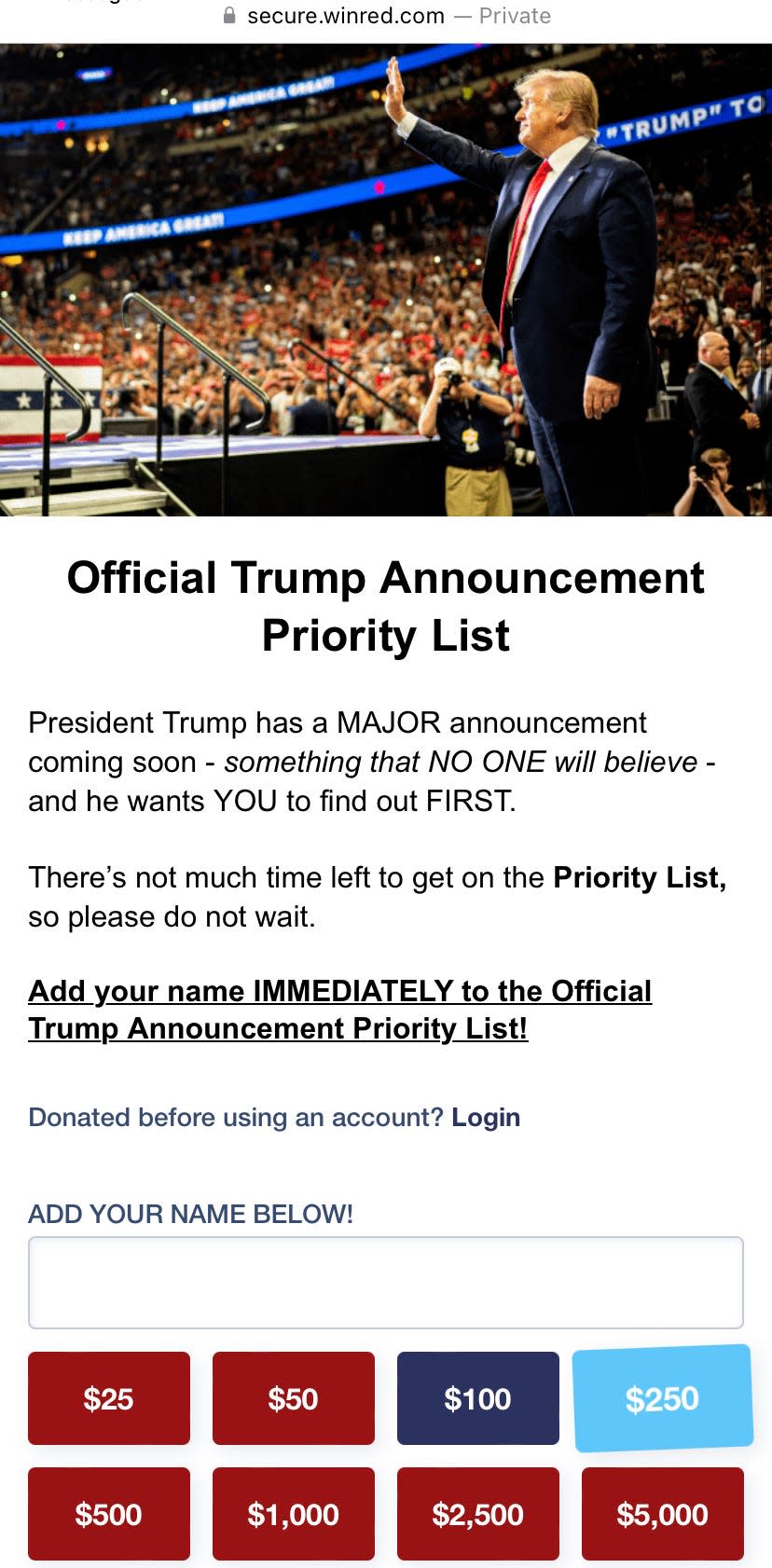 Trump Announcement Priority List