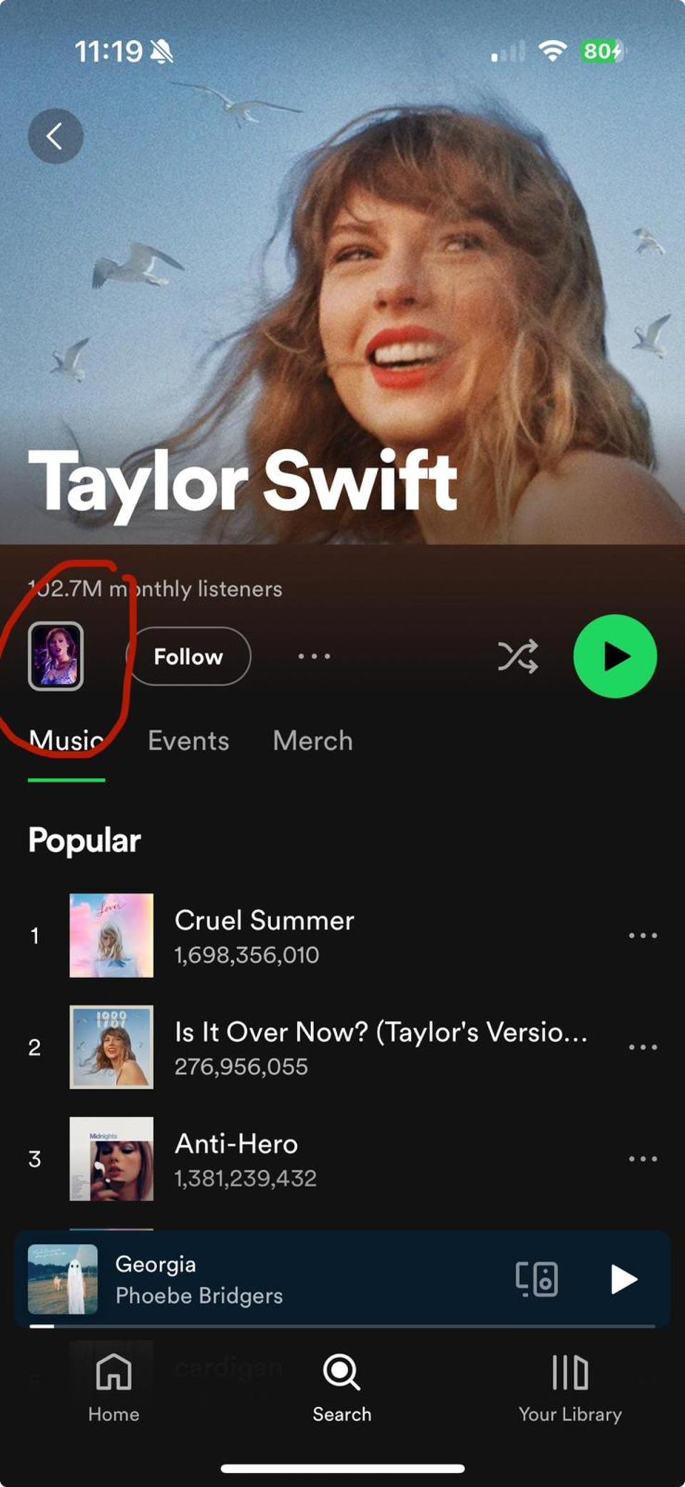 The new icon appearing on the Spotify app that launches its preview feeds (Spotify / Saqib Shah)