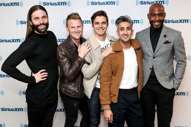 <p>Rob Kim/Getty</p> The cast of 'Queer Eye' Jonathan Van Ness, Bobby Berk, Anthoni Porowski, Tan France and Karamo Brown visit SiriusXM Studios on January 29, 2018