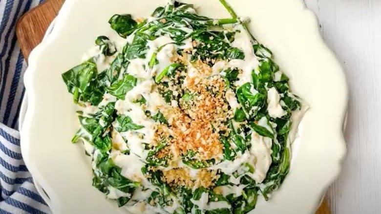 Creamed spinach with breadcrumb topping