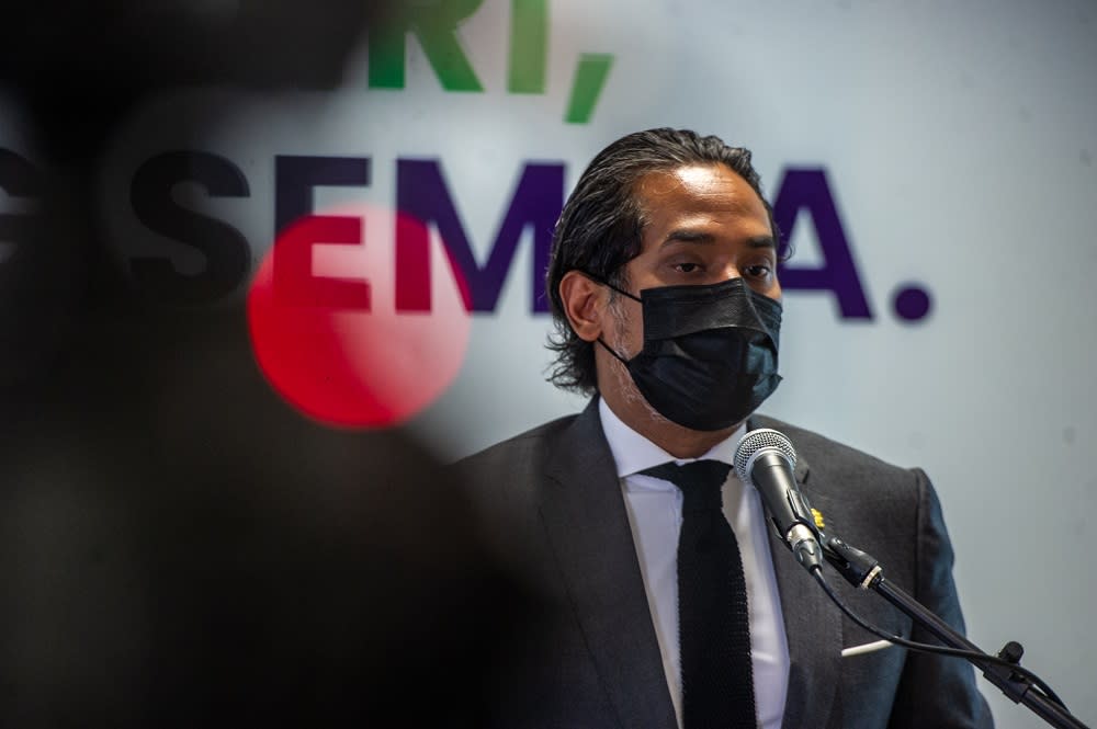 Minister of Science, Technology and Innovation Khairy Jamaluddin said a total of 2 million people have so far registered for vaccination under the second phase. — Picture by Shafwan Zaidon'