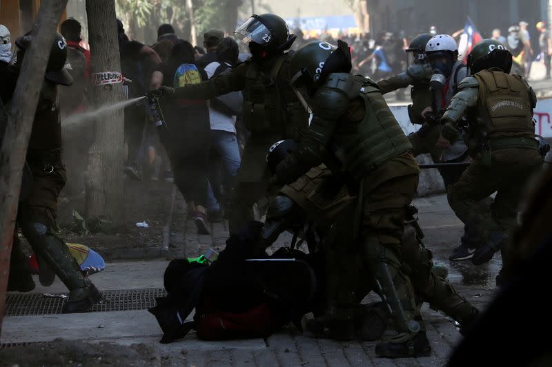 Protest against Chile's government during the one-year anniversary in Santiago of the protests and riots in 2019