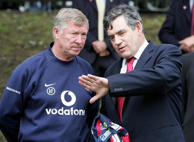 Sir Alex with then-chancellor Gordon Brown, All Hallows High School in Salford, Manchester, 2005