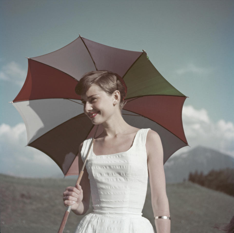 Audrey Hepburn on a golf course at the B&uuml;rgenstock resort, Switzerland, 1954.