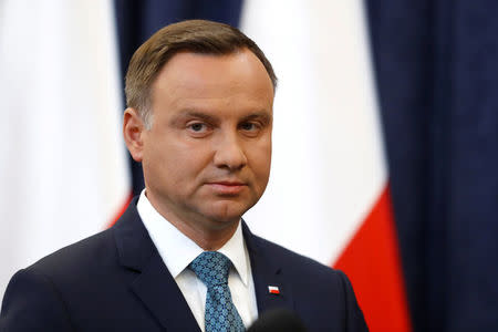 FILE PHOTO: Poland's President Andrzej Duda looks on during his media announcement about Supreme Court legislation at Presidential Palace in Warsaw, Poland July 24, 2017. REUTERS/Kacper Pempel/File Photo