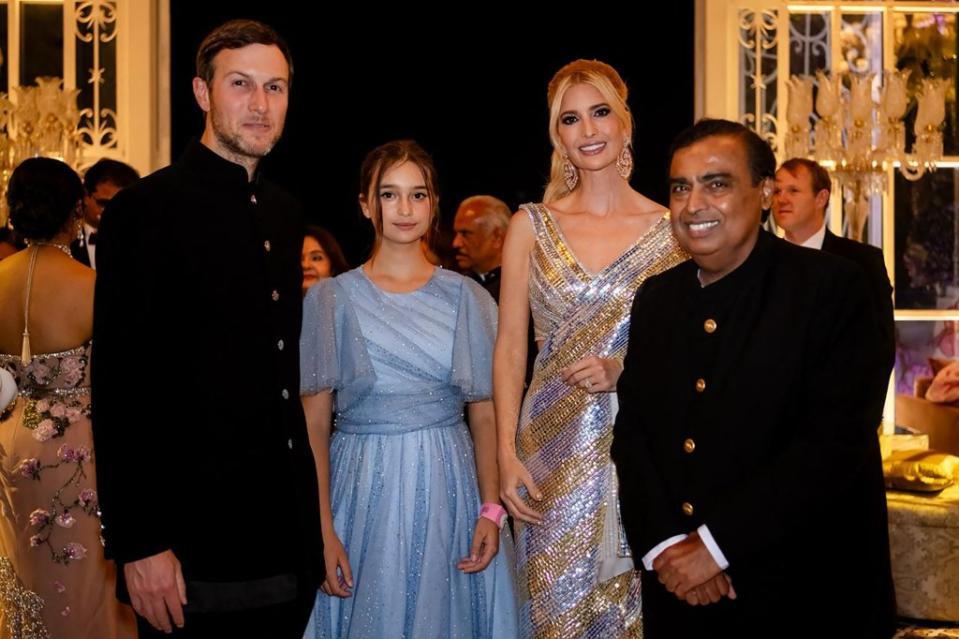 The Trump-Kushners posed with billionaire Mukesh Ambani. Reliance/AFP via Getty Images