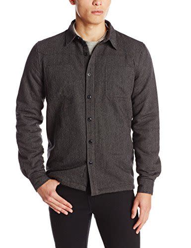 12) Threads 4 Thought Men's Tweed Sherpa Lined Work Shirt, Charcoal Herringbone, Small