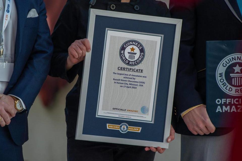 Russell Stover Chocolates received a certificate from the Guinness World Records recognizing the Kansas City-based company as having the world’s largest box of chocolates.