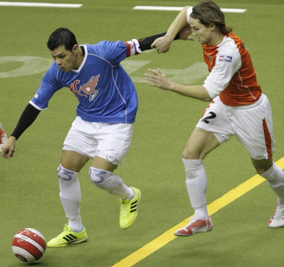 They were known as the Missouri Comets the last time the franchise played a game at T-Mobile Center, which at the time (2012) was known as Sprint Center. Pictured here, the Comets’ Byron Alvarez, left, powers past Chris Lemons of the Wichita Wings.