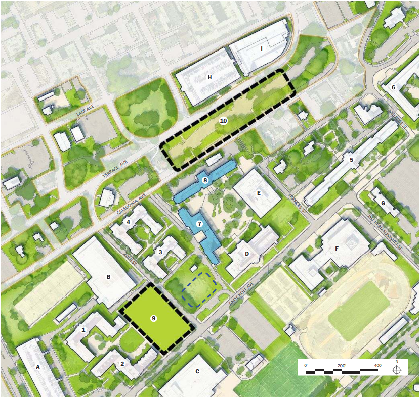 The two new residence halls would be built on lots 9 and 10 in this site map provided by the University of Tennessee at Knoxville.