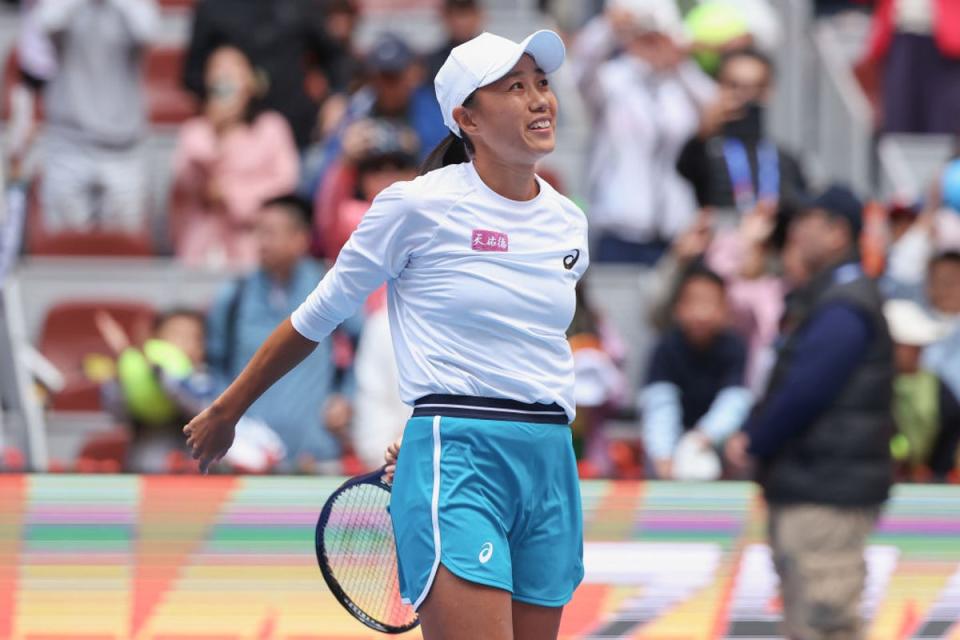 Zhang Shuai celebrates reaching the quarter-finals of the China Open after beating Magdalena Frech  (Getty Images)