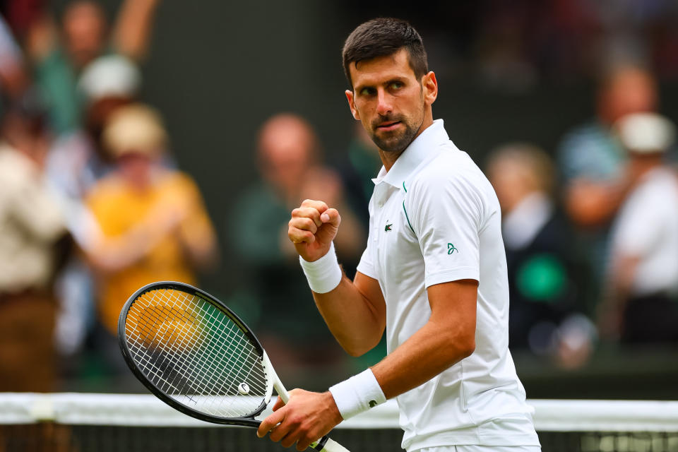 Novak Djokovic, pictured here in action against Jannik Sinner in the quarter-finals at Wimbledon.