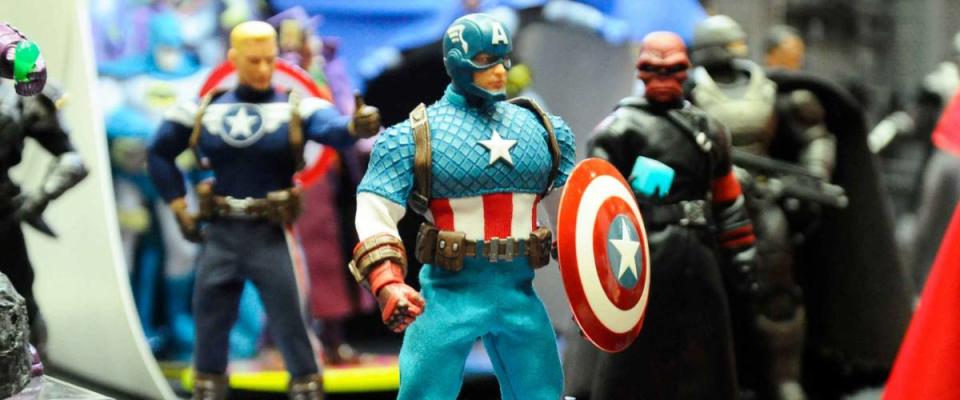 KUALA LUMPUR, MALAYSIA - OCTOBER 6, 2018: Fictional character action figure Captain America from Marvel comics & movies. The action figure displayed by collector for public.