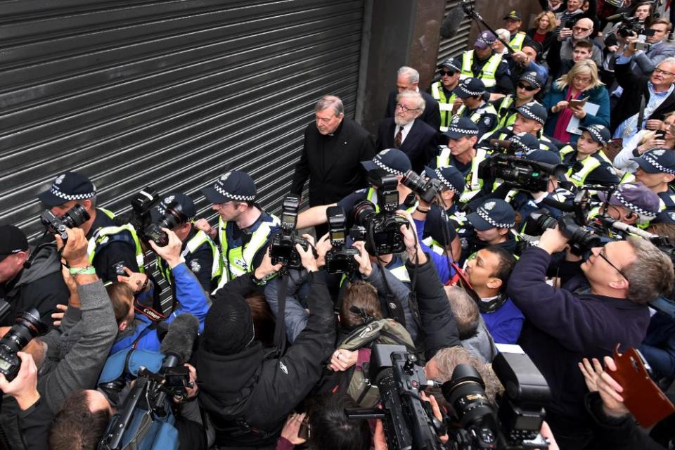 Pell and his lawyers leave Melbourne magistrates court in 2017