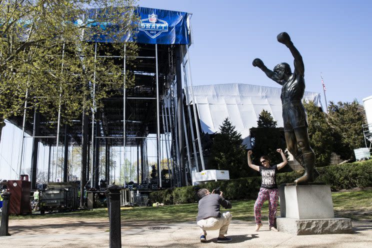 The Rocky Balboa statue will figure prominently in this week's NFL draft in Philadelphia. (AP) 