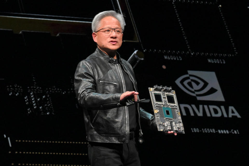 Nvidia's CEO Jensen Huang delivers his keystone speech ahead of Computex 2024 in Taipei on June 2, 2024. Computex is the premier annual tech showcase in Taiwan, whose advanced semiconductor industry is crucial to the production of everything from iPhones to the servers running ChatGPT turns.  (Photo by Sam Yeh/AFP) (Photo by SAM YEH/AFP via Getty Images)