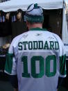 Trevor Stoddard shows off the back of his Riders jersey