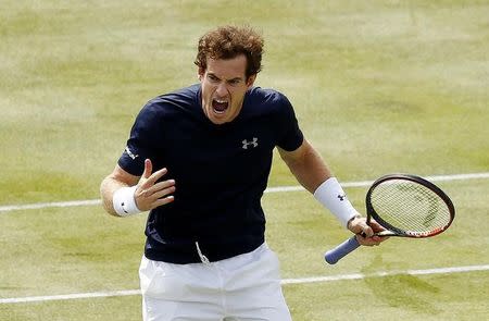 Tennis - Great Britain v France - Davis Cup World Group Quarter Final - Queen?s Club, London - 18/7/15 Great Britain's Andy Murray celebrates between points during their doubles match Action Images via Reuters / Andrew Boyers Livepic