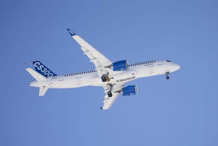 A Bombardier CS300 Aircraft takes off on its' first test flight in Mirabel February 27, 2015. REUTERS/Christinne Muschi