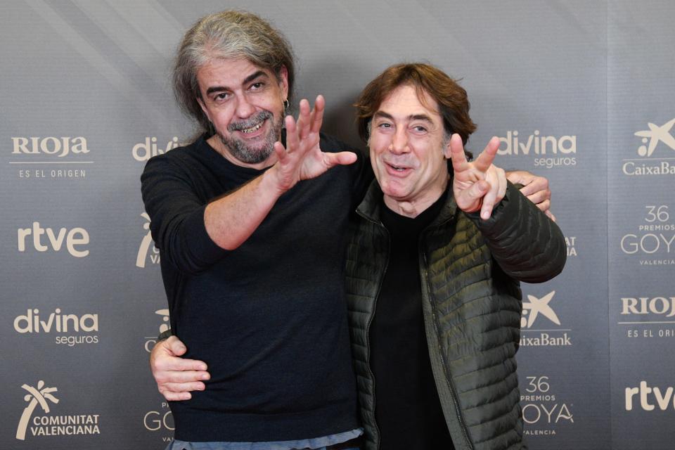 <p>Director Fernando León de Aranoa poses with Javier Bardem, after being nominated for the 36th edition of the Goya Awards, on Nov. 29 in Madrid, Spain.</p>