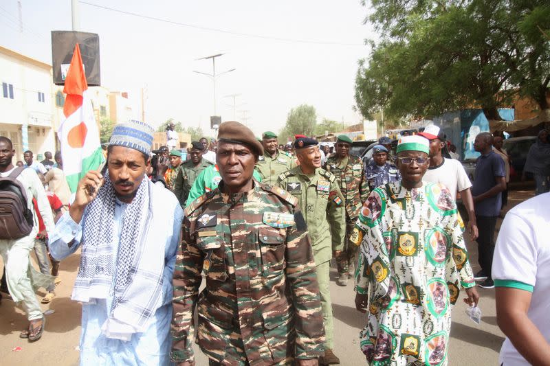 Nigeriens demonstrate to protest against the U.S. military presence in Niamey