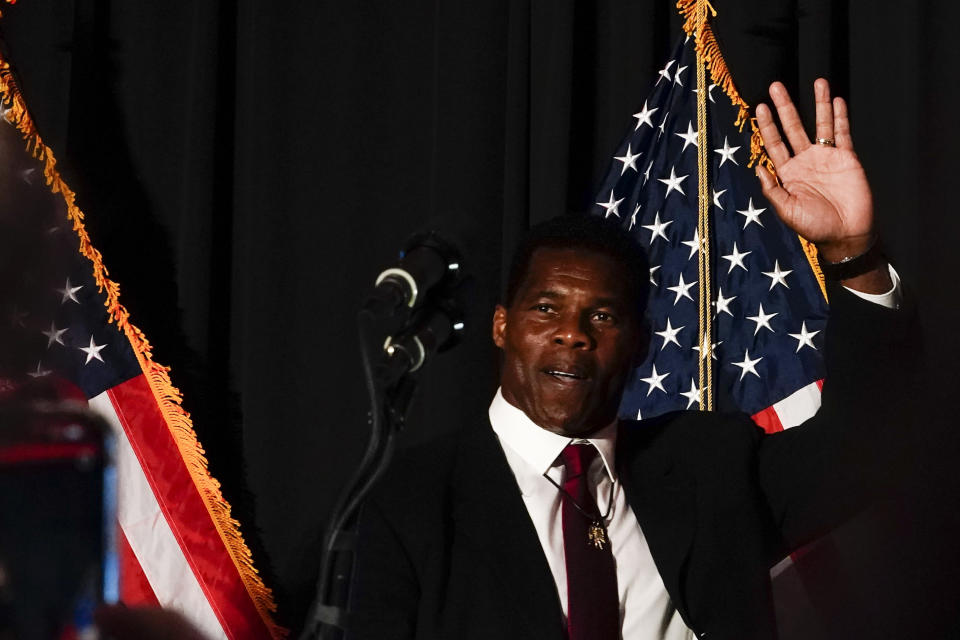 Republican U.S. Senate candidate Herschel Walker speaks during an election night watch party on Tuesday, Nov. 8, 2022, in Atlanta. Walker is running against Democratic Sen. Raphael Warnock. (AP Photo/Brynn Anderson)