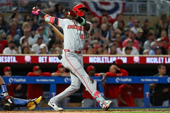 Elly De La Cruz hits his first career grand slam in the seventh inning in Minnesota on Friday.