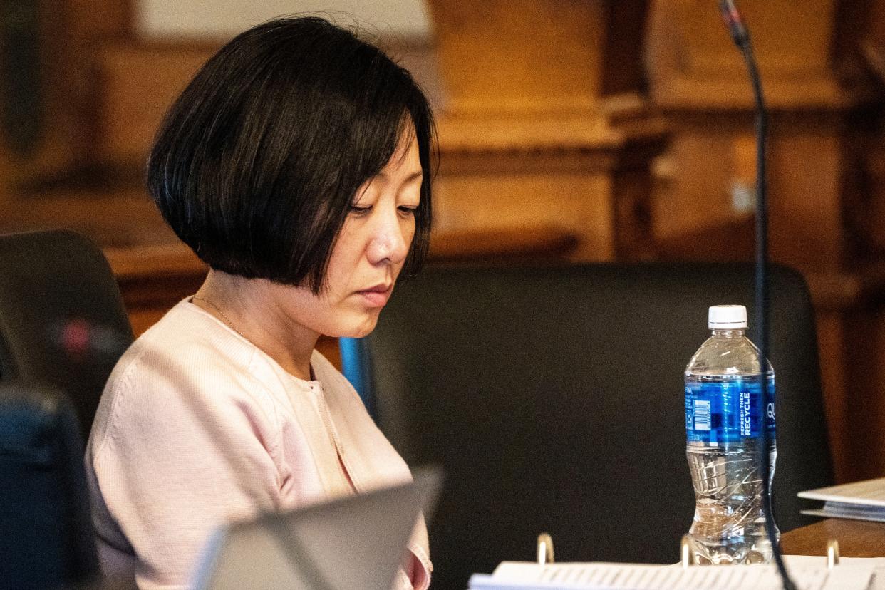 Gowun Park sits at the defense table during her sentencing hearing at the Dallas County Courthouse on Thursday in Adel. Park pleaded guilty to three charges, including voluntary manslaughter, in the death of her husband, Sung Woo Nam.