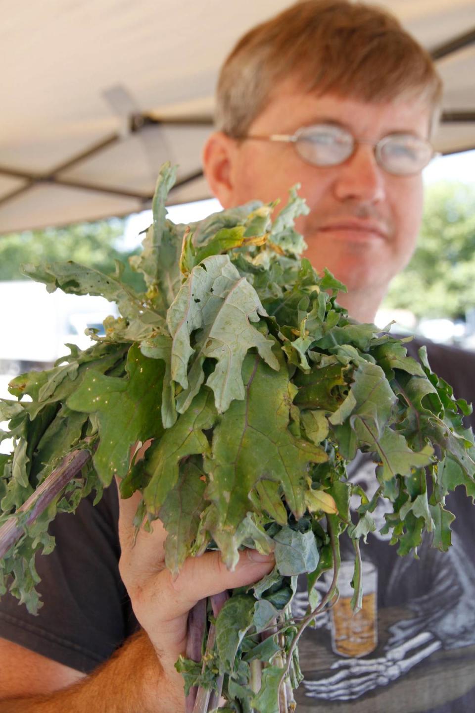 Gerald Locker of Cherry Hill Farm in Anderson County was selling Red Russian kale last week at Lexington Farmers Market. The variety was brought to North America about 1885.