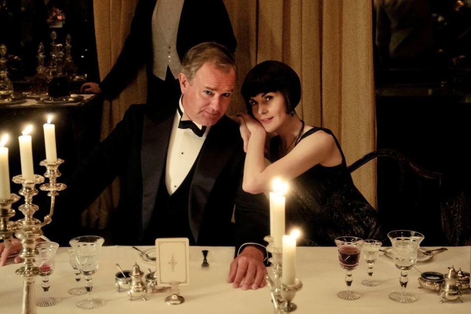 Hugh Bonneville as Robert Crawley, Earl of Grantham and Michelle Dockery in the first Downton Abbey movie