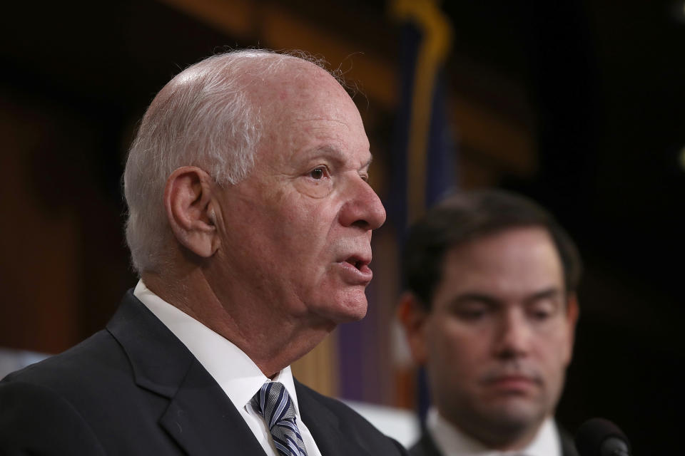 WASHINGTON, DC - APRIL 05:  Sen. Ben Cardin speaks during a press conference at the U.S. Capitol with Sen. Marco Rubio (R) (R-FL) April 5, 2017 in Washington, DC. Cardin and Rubio spoke out on reports of the use of chemical weapons against civilians yesterday by forces of Syrian President Bashar al-Assad.  (Photo by Win McNamee/Getty Images)